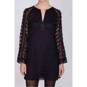 Nanette Lepore Black Eyelash Lace Long Sleeve Shift Dress M